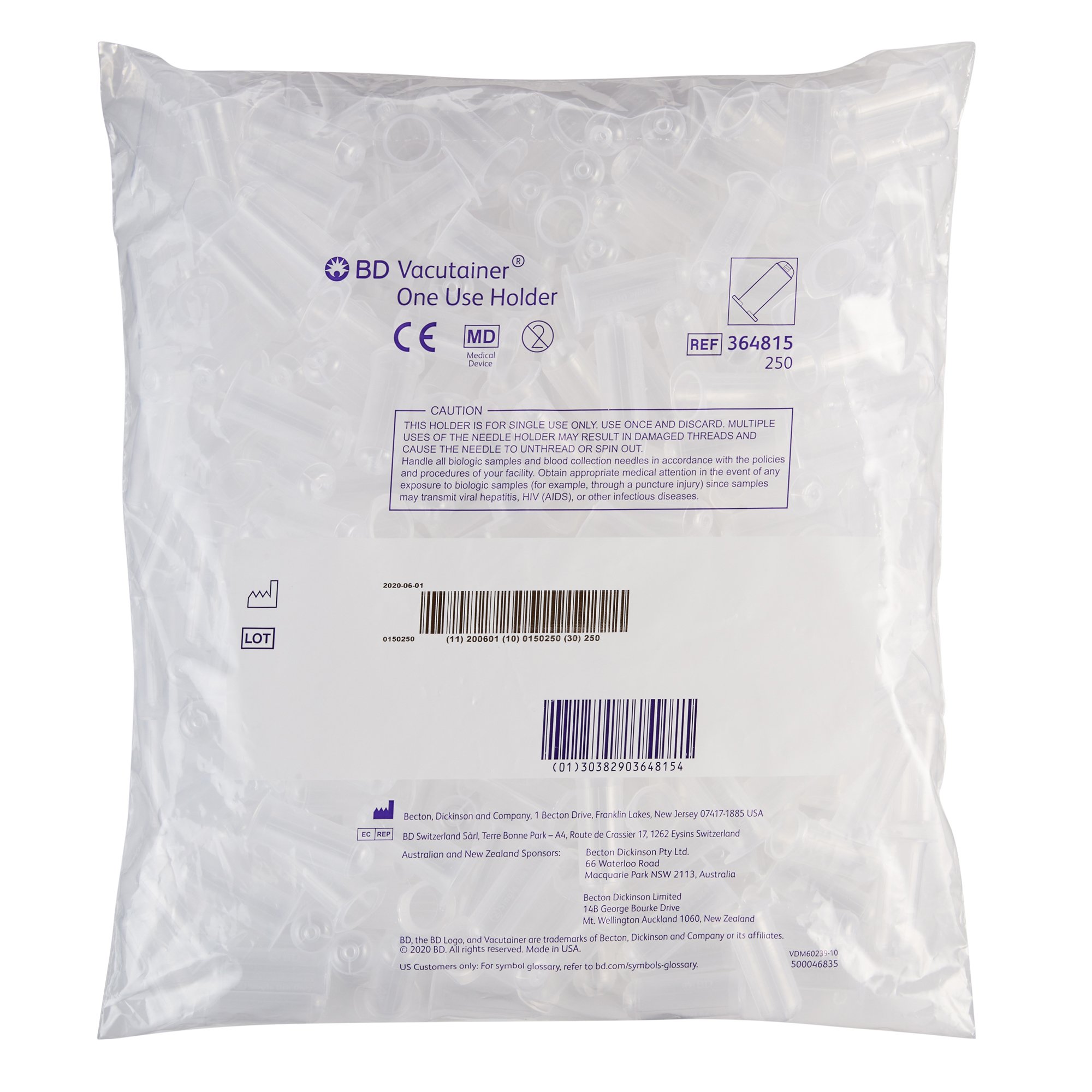 Holder Tube BD Vacutainer® Standard Size, Clear, Non-Stackable, Single Use, 250 / Shelf Pack For 13 mm and 16 Diameter Tubes (250/BG 4BG/CS) by BD  ID 364815